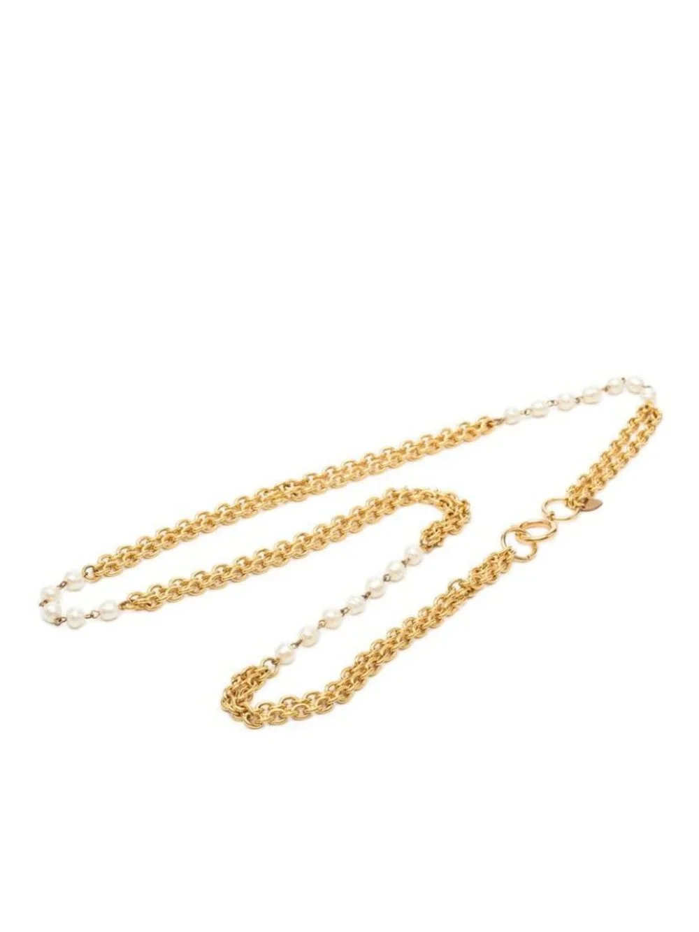 Chanel Vintage Chain Long Necklace Gold Plated Faux Pearl